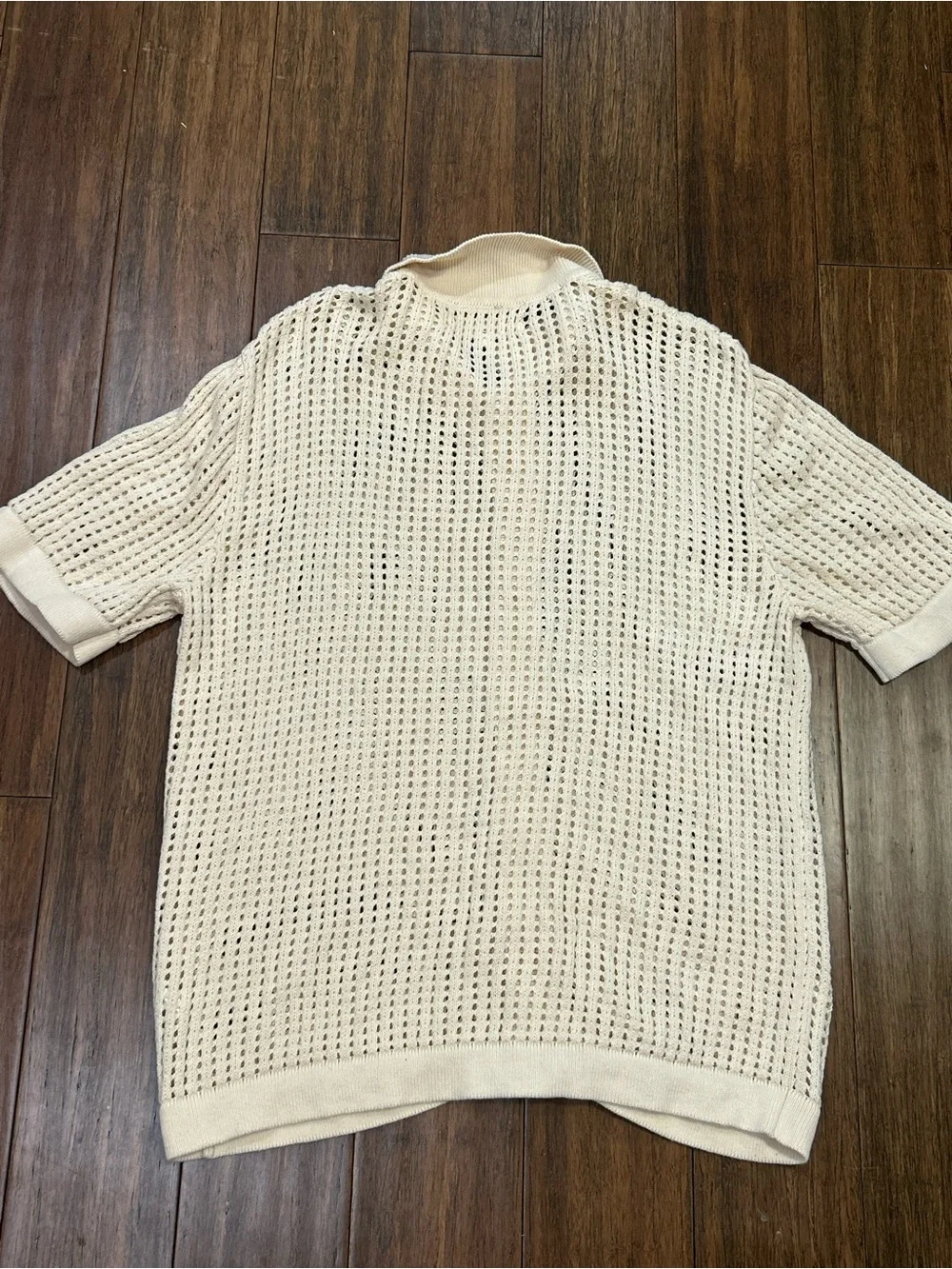 Pacsun White Open Knit BUTTON SHIRT 2.0 Woven Camp short Sleeves Collared Mens M